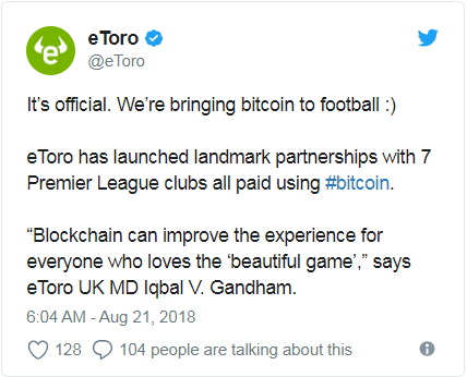 etoro bitcoin adoption by soccer teams